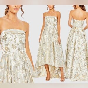 MAC DUGGAL 49619 Brocade Strapless Golden Floral High Low Gown Size 10
